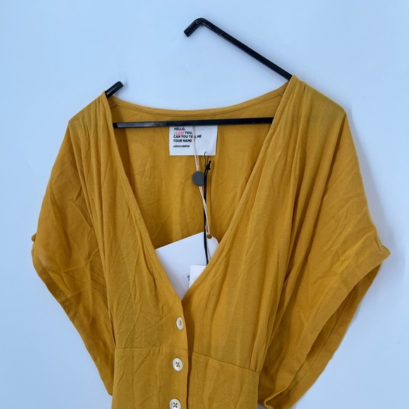 Leon & Harper Rhina Tie Belted Front Button Mini Dress In Yellow - Picture 4 of 6